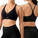 V Neck Sports Bras for Women Medium Support Yoga Tops Y Back Spaghetti Straps Workout Bra with Removable Cups (Black, S)