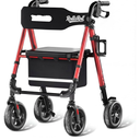 Walkers for Seniors Taller 5.3~7ft, Lightweight Foldable Rollator Walker, Built in Cable, Reinforced Aluminum Frame, 8" Big Rubber Wheels for All Terrain, 350lb Weight Capacity, Burgundy