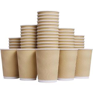 Hot 8 oz Disposable Insulated Corrugated Sleeve Ripple Wall Paper Coffee Cups for Drink,100, 8oz, Brown,Hot Coffee Cups