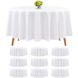10 Packs Premium Round Tablecloth 90 Inch White Polyester Table Cloth Bulk Washable Polyester Fabric Tablecloths Table Cover for Wedding Party Banquet Buffet Holiday Dinner (White, 90 Inch)