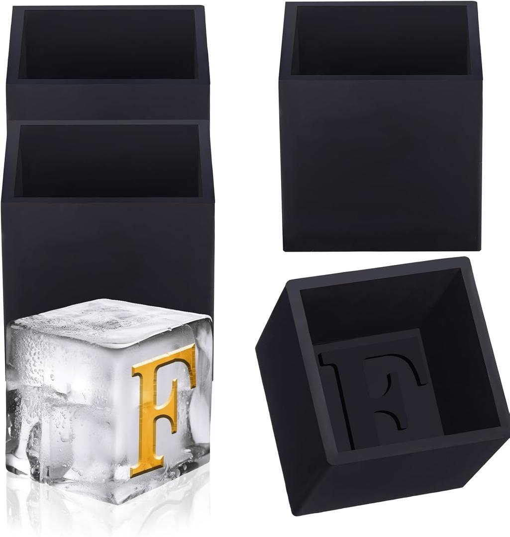 4 Pcs 2" Monogrammed Ice Cube Molds Whiskey Gift for Men Personalized Custom Letter Silicone Ice Molds for Whiskey Lovers, for Birthday and Christmas(Letter F)