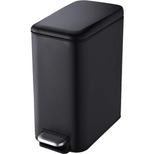 HILFA 5 Liter/1.3 Gallon Compact Stainless Steel Rectangular Step Trash Can, Bathroom and Kitchen, Matte Black, SB3200-MB