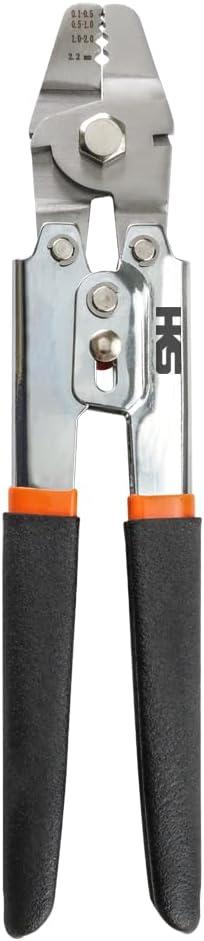 HKS Wire Rope Crimping Tool for Loop Sleeves, Aluminum Double Tube Ferrule Crimper for Fishing Line up to 2.2 mm with Cutting Function