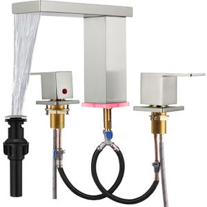 Bathroom faucets 3 Hole Widespread Brushed Nickel Bathroom Sink Faucet 8 inch LED Light Modern 3 Hole Vanity Faucet Bathroom with Pop Up Drain (Brushed Nickel)