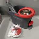 SONGMICS Spin Mop and Bucket Set with Pedal Wringer, Floor Cleaning Mop, Adjustable Telescopic Handle, Max. 59.1-Inch Length, 360 Rotating Head, 2 Microfiber Pads, Gray and Red ULMB002GT02
