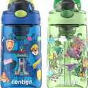 Contigo Aubrey Paw Patrol Leak-Proof Spill-Proof, 2-Pack Water Bottle with Autospout, 14oz, Power Pups and Dino Treks, Green and Blue