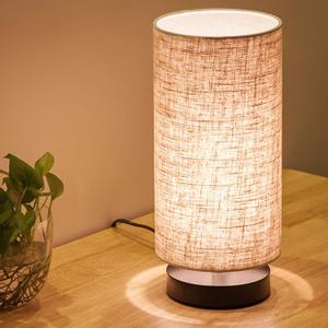 Table Lamp, Bedside Nightstand Lamp, Simple Desk Lamp, Fabric Wooden Table Lamp for Bedroom Living Room Office Study, Cylinder Black Base