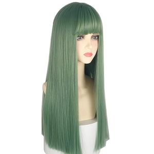 22 Inches long Hair for Women Green Synthetic Hair Natural Long Straight Wig With Bangs Party Cosplay Wig for Girl (Malachite Green)