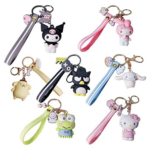 GTONEE 3pcs Novelty Keychain Sets Kawaii Anime Cartoon Figure Pendant Key Chain Cute Keychain Keyrings Accessories for Women Men Girls Boys, Bag Charms, Car Keychain, 3 Styles