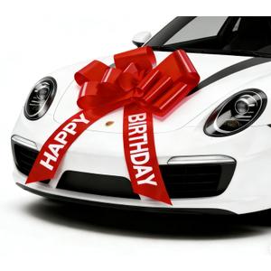30 Inch Giant Red Car Bow - Extra Large Birthday Bow for Car, Big Gift Bow for Present, New Vehicle Accessories, Happy Birthday Ribbon Surprise
