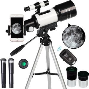 Telescope for Adults & Kids, 70mm Aperture Refractor (15X-150X) Portable Travel Telescope with Phone Adapter & Wireless Remote, Astronomy Beginners Gifts, Black