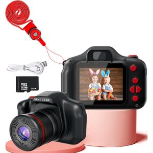 Kids Camera for 3 4 5 6 7 8 Years Old Boys Girls Mini Toddler Compact Camera for Toddlers Age 3-5,Toy Long Lens Kid Digital Camera, Best Black Toy Camera Gift for Children with 32G SD Card