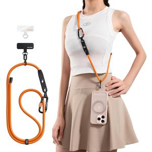 TORRAS Phone Lanyard with Hanging Loops, Durable Carabiner, Adjustable Anti Theft Phone Strap Crossbody, Skin-Friendly, 2 Tabs, Universal Cell Phone Neck Lanyard for Daily & Outdoor Activities, Orange