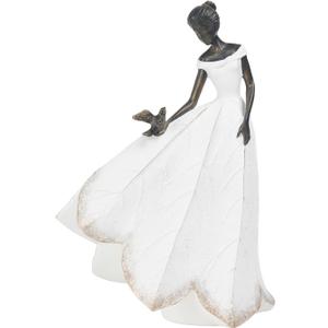 Guichifun Fairy Statue Collection Home Decoration - White Leaf Angel Girls with Bird Resin Home Decor for Outdoor or Indoor Outdoor Yard Decorations Figurines Retirement Gift 8.5 x 5.25 x 12 Inch (Large)