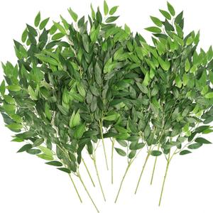 WEISPARK Artificial Italian Ruscus Greenery Stems, 16pcs Faux Green Leaf Garland Branches Hanging Greenery Spray for Wedding Bouquet,Arch,Table Centerpieces and Home Decor