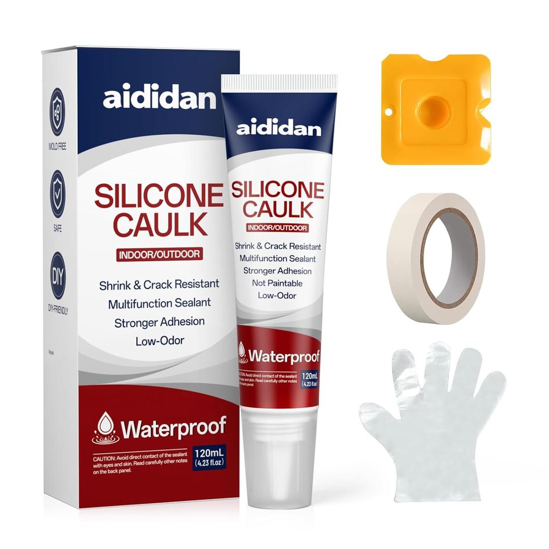 Silicone Caulk 4.23 Fl Oz for Kitchen & Bathroom - White, Waterproof Silicone Sealant for Window Toilet Sink Door Caulking Sealant Stronger Adhesion Shrink & Crack Proof (1 Pack)