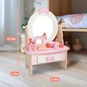 Wooden Vanity Set for Kids, Pretend Play Toddler Makeup Vanity Table Toys with 360 Rotatable Mirror, Beauty Salon Set Includes Makeup Accessories, Little Girls Gift Age 3+ (White)
