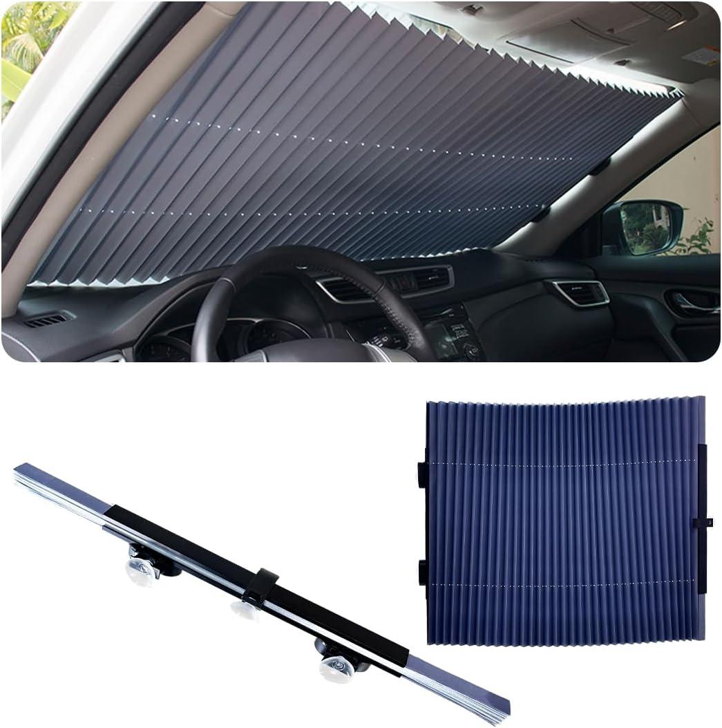 Retractable Windshield Sun Shade for Car, 27 Inch Sunshade Protector Blocks 99% UV Rays to Keep Your Car Cool, Car Accessories for Window Sun Protection with Suction Cups