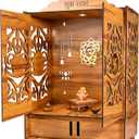 Wooden Temple Mandir for Home with Door | Beautiful Pooja Unit with Storage Space | with LED Light and Wall Mounts | Elegant Pooja Mandir for Home Big Size (Ex Large - 27 * 19 * 11 Inch)