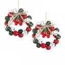 4Pcs Mini Jingle Bell Christmas Wreath Vintage Rust Wreaths with Twine Bow Pine Red Berries Xmas Tree Hanging Decoration for Holiday Indoor Home Decor (Red)