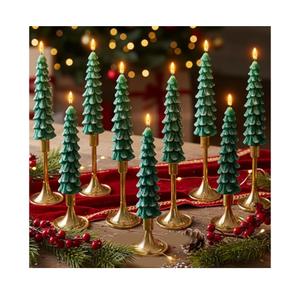 9 Sets Flameless Christmas Tree Taper Candles with Holders Remote Christmas Tree LED Candles AAA Battery Operated Flickering Candlesticks for Table Home Decor (No Battery)(Green, White)