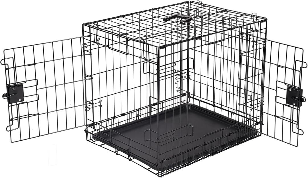Amazon Basics - Durable,Foldable Metal Wire Dog Crate with Tray, Double Door, Divider, 24 x 18 x 20 in, Black