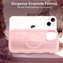 Hualele Magnetic for iPhone 13 & iPhone 14 Case, Compatible with MagSafe, Military Grade Dropproof Translucent Matte Back Cute Curly Wave Edge Slim Phone Case,Light Pink