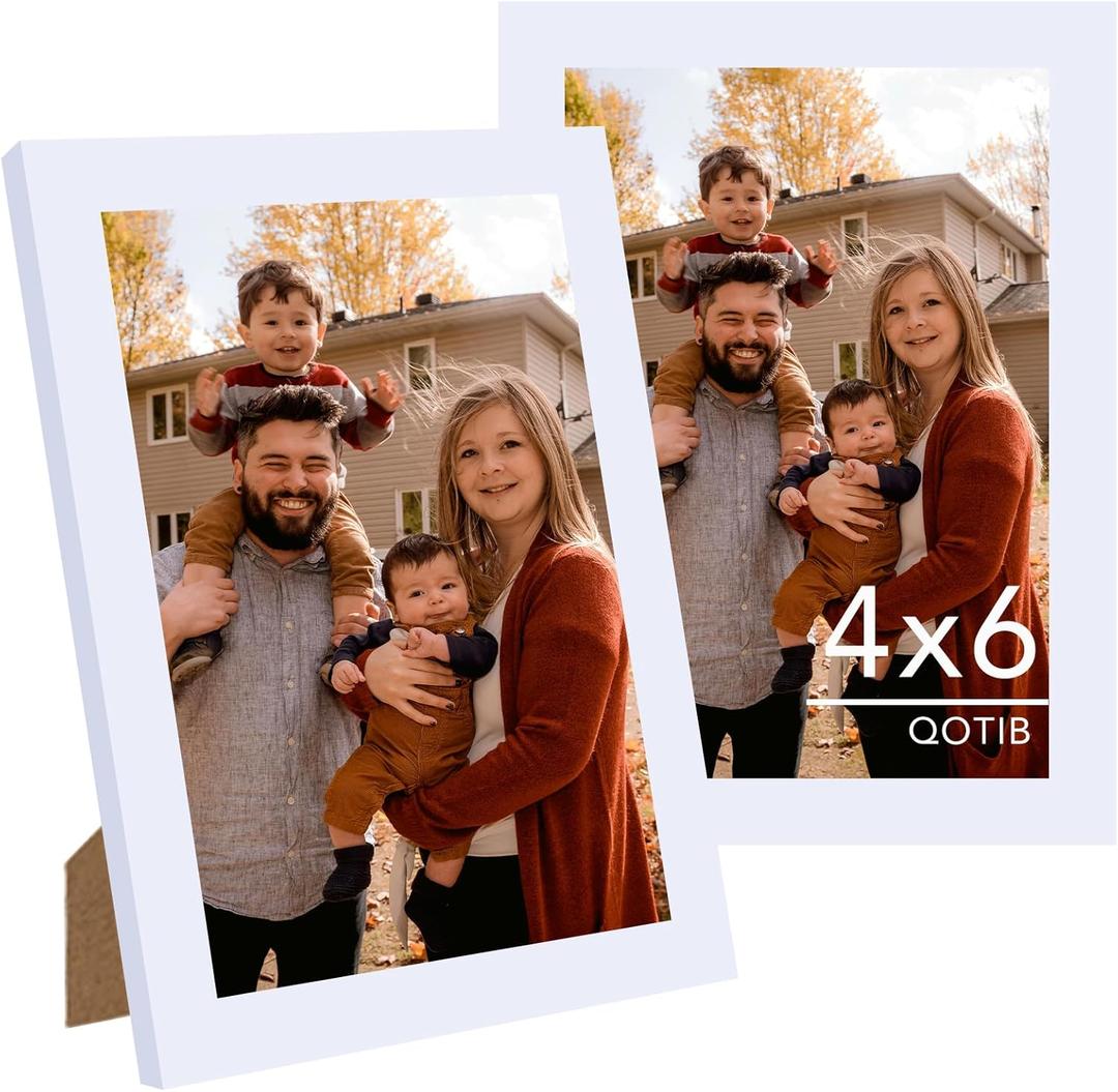 2 Packs 4x6 Picture Frame White, Engineered Wood 4 x 6 Photo Frame, 4 by 6 Photo Poster Frame for Wall Hanging and Tabletop Set of 2, White