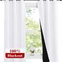 NICETOWN Pure White 100% Blackout Lined Curtains, 1 Pair, 37" Width x 60" Length Each Panel, 2 Thick Layers Narrow Wide Window Treatment Panels Thermal Insulated Drapes for Kitchen Small Window