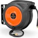 SuperHandy Air-Hose-Reel Retractable 3/8" x 50' Feet Long Industrial Water Premium Commercial Flex Hybrid Polymer Hose Spring Driven Polypropylene Heavy Duty with Lead in Hose & PVC Handle