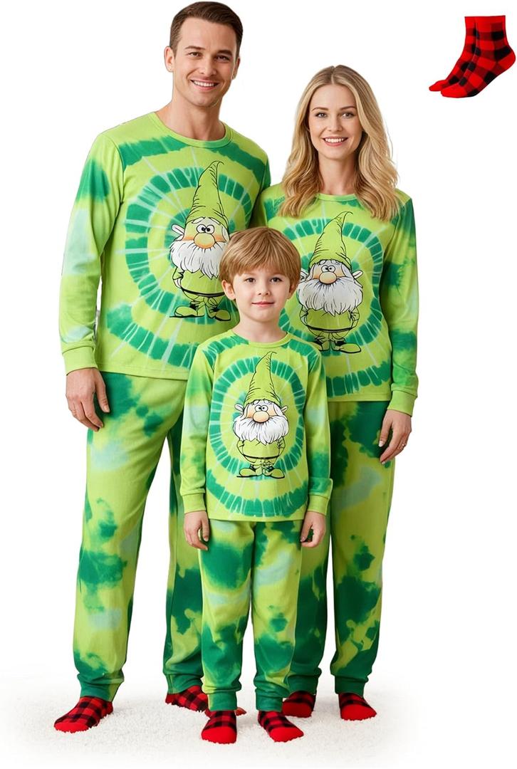 PATPAT Family Matching Christmas Pajamas, Tie Dye Pjs Sets with Snowman & Gingerbread, Includes Plaid Socks for Family (XXL)