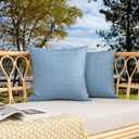 Kevin Textile Outdoor Waterproof Pillow Covers Pack of 2 Checkered Decorative Euro Sham Cushion Throw Pillowcases Shell for Patio Tent Garden Couch Bed Sofa 26x26 Inch Light Blue