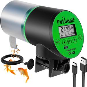 Automatic Fish Feeder for Aquariums - Rechargeable Auto Fish Food Dispenser Timer Feeder with USB Charger CableLCD Screen, Customized Schedule (Green)