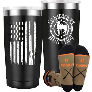 Hunting Gifts for Men, Insulated Tumbler 20 oz Coffee Travel Mug and Funny Socks, Hunter Christmas Gifts for Him Dad Husband Boyfriend Grandpa Son