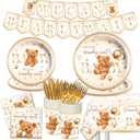Bear Baby Shower Decorations for Boy-142Pcs We Can Bearly Wait Tableware,Brown Bear Theme Plates and Napkins Set Serves 20 Guests,Bear Baby Shower Birthday Party Supplies