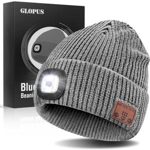 Stocking Stuffers for Adults Men, Bluetooth Beanie Hat with Light, Christmas Stocking Stuffers for Teen Boys (Grey)