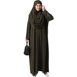 ihvan online Muslim Dresses for Women, Prayer Dress, Hijab Abaya, One-Piece Islamic Prayer Dress Gift for Eid Ramadan (3XL-6XL, Khaki)