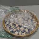 Round Mother of Pearl Serving Tray - Rattan Woven Tray for Bread, Food, Fruits - Mid-Century Modern Decor - Brown (Black Feather)