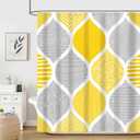 iTapnoom Boho Yellow and Grey Shower Curtain Set, Dark Gray Abstract Geometric Pattern Shower Curtains for Bathroom Decor Accessories, Modern Bohemia Paisley Fabric Bath Curtains with Hooks 72X72