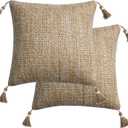 Honeycomb Outdoor Lumbar Toss Pillow Set, 17" H x 17" L, Raffia Sail Away Tan with Tassels Outdoor Pillows