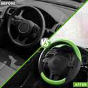 Road Comforts Steering Wheel Cover Breathable Leather Steering Wheel Cover, Anti-Slip Grip, Universal Fit 14.5 to 15, Heat & Cold Resistant for Cars, SUVs, and Trucks Black & Shining Green
