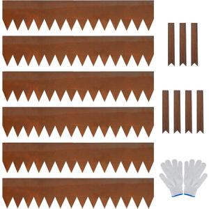Worth Garden 6 Pack Cor-Ten Steel Landscape Edging w/Rust Patina Finish - 40" L x 8" H Strips - Hammer-in 14-Gauge Metal Corten Edging Border w/ 7 Clips & Gloves - Edge for Lawn Yard (20Ft Total)