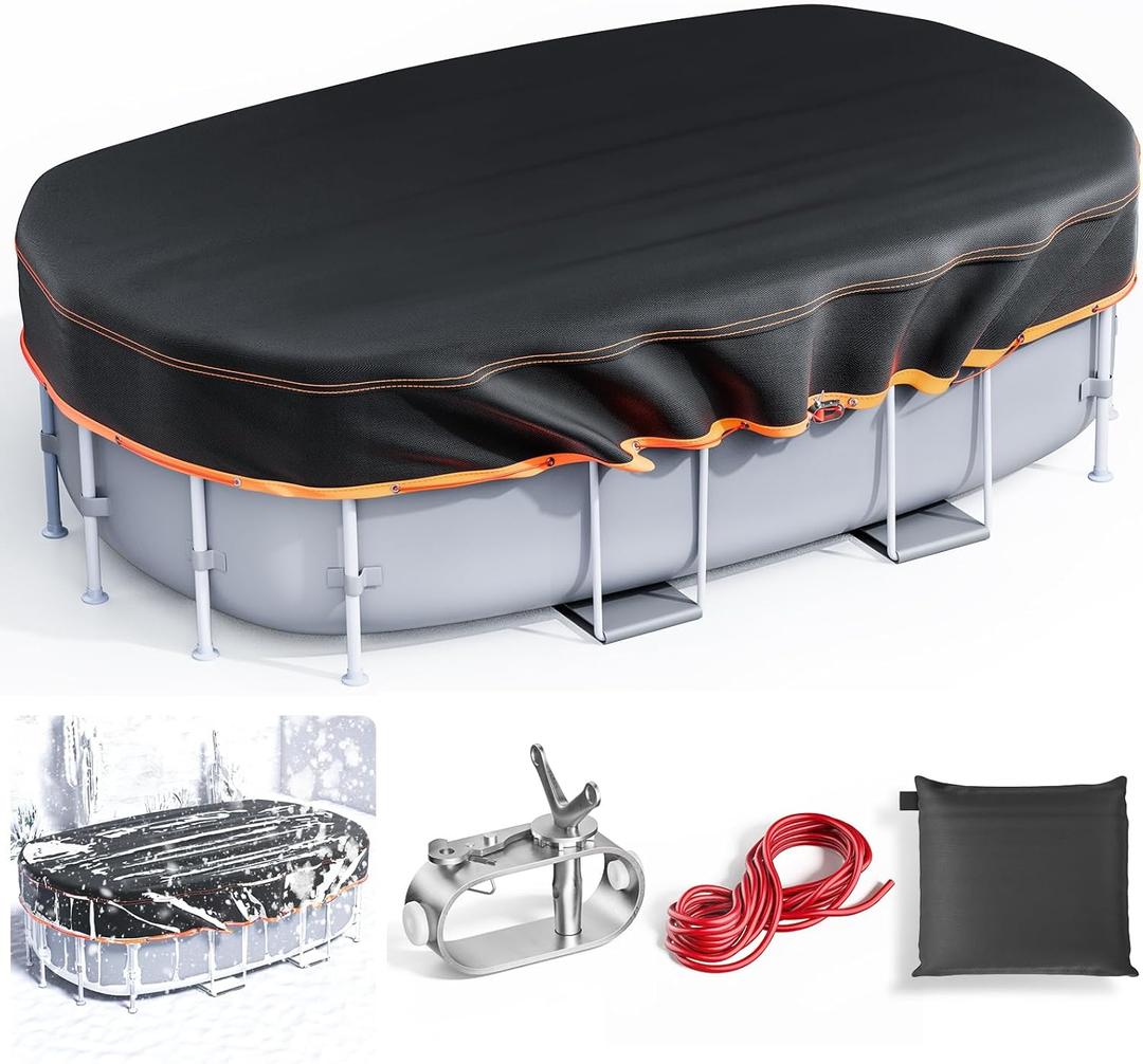 12x24Ft Oval Pool Cover - Solar Rectangular Covers for Above Ground Pools, Oxford Fabric Pool Covers for Above Ground Pools with Winch and Cable, Waterproof and Dustproof Swimming Pool Cover