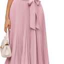 GRACE KARIN Women's 2026 Summer Midi Work Dress Short Sleeve Button Shirt Dresses A Line Pleated Belt Business Casual Dresses (Pink, S)