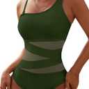 Blooming Jelly Women's Sexy One Piece Bathing Suits One Shoulder Swimsuits Slimming Mesh Swimwear (Medium, Green)