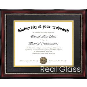 upsimples 11x14 Diploma Frame with High Definition Glass, Fits 8.5x11 Certificate with Black & Gold Mat, Degree Document Frame for Wall or Tabletop, Mahogany with Gold Beads, Graduation Gifts, 1 Pack