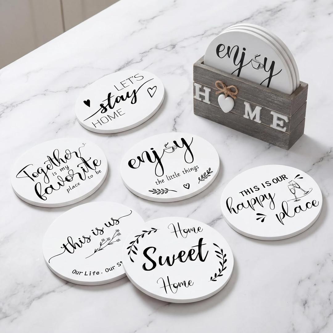 Queekay Trivets Set of 6, 7" Trivets for Hot Dishes Housewarming Gifts New Home, Pots and Pans Farmhouse Trivet Set with Holder Heat Resistant Mat Countertop Protectors for Home Kitchen(Gray)