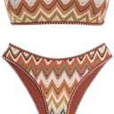ZAFUL Women Strapless Ribbed High Cut Bandeau Bikini Lace Up 2 Pieces Swimwear, X-Large
