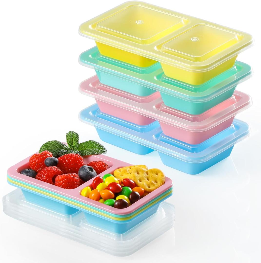 8 Pack 5OZ Reusable Snack Containers, Multicolor Double Compartment Condiment Containers with Clear Lids, Portable Salad Dressing Cups, Leakproof Lunch Boxes for Outdoor, Travel, Work(4 Color)