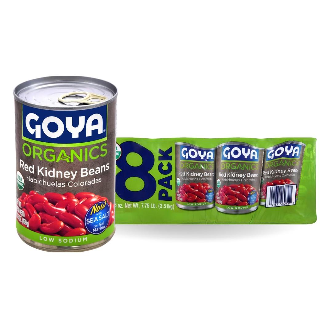 Goya Organic Red Kidney Beans, Low Sodium with Sea Salt, 15.5 Ounce (Pack of 8)